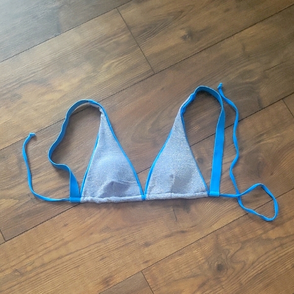 Triangle Blue Silver Glitter Bikini Top, Size Small - Picture 1 of 4